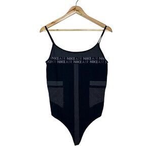 Nike Air Seamless Geometric Knit Bodysuit Black Sporty Athleisure Size L
